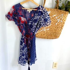 Jessica Simpson Maternity Flowy Tassel Tie Blouse